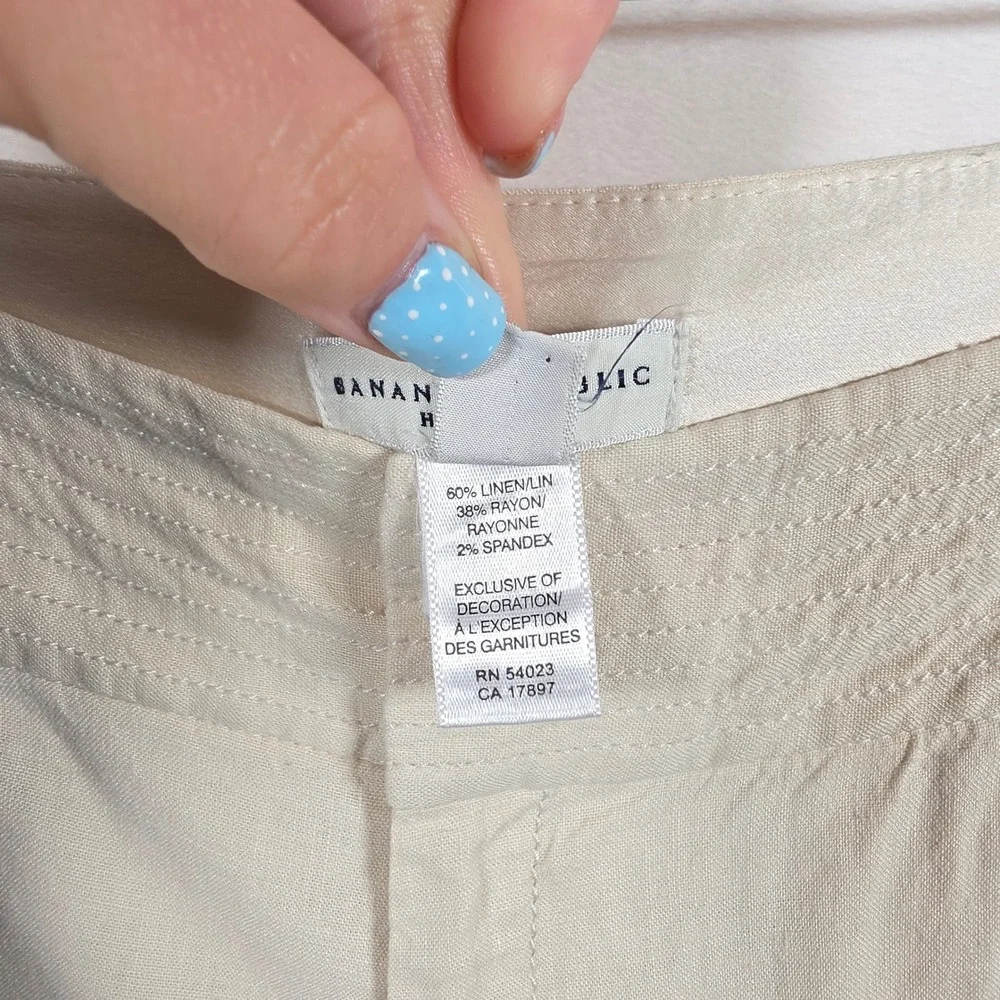 Y2K Banana Republic Harrison Linen Pants Women's 12 Cream Wide Leg Stretch